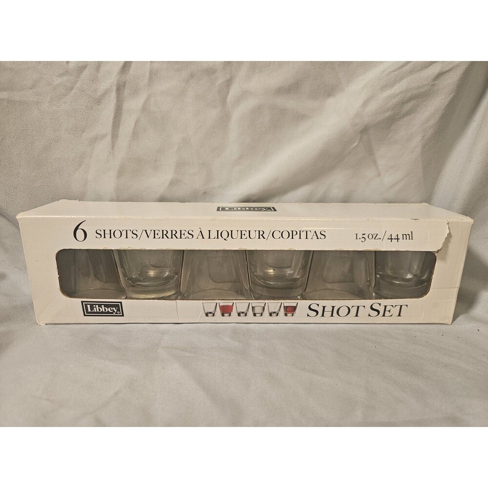 Libbey Shot Set 6 Clear Glass Shot Glasses, 1.5 oz / 44 ml Round - NEW